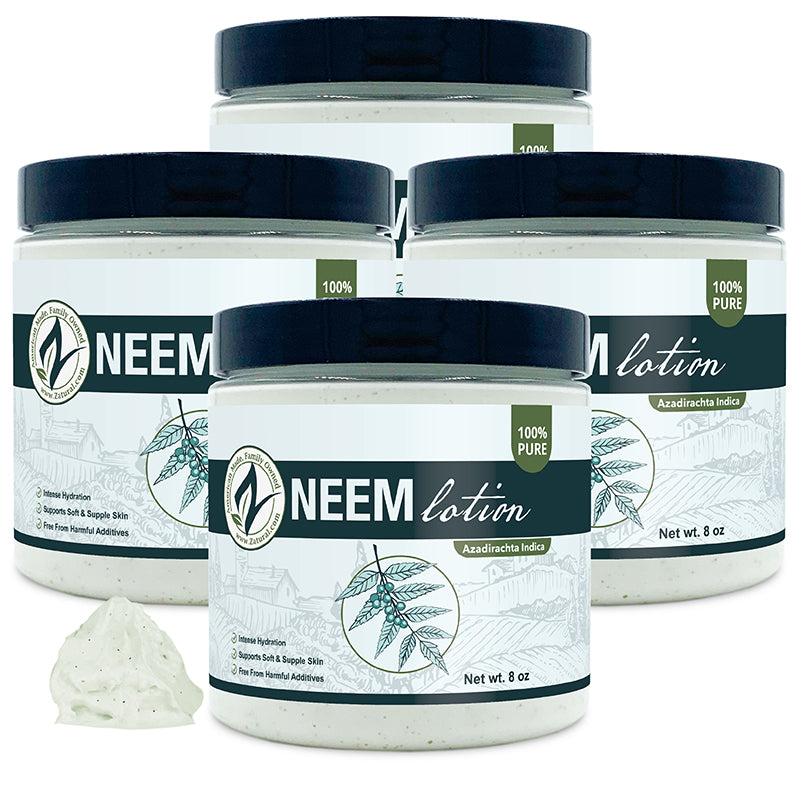 Neem lotion jars with visible branding on a white background