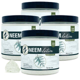 Neem lotion jars with visible branding on a white background