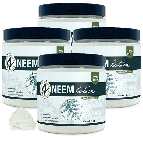 Neem lotion jars with visible branding on a white background