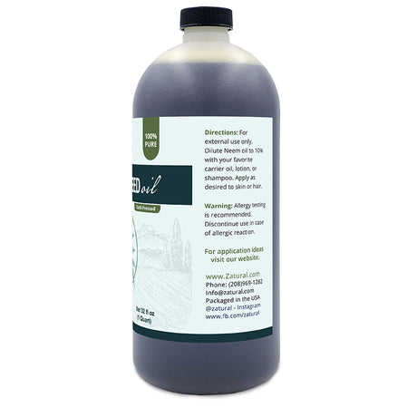 Zatural Neem Seed Oil 32oz right side of label
