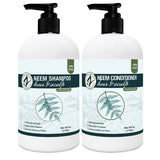 Two bottles of Neem Shampoo and Conditioner on a white background