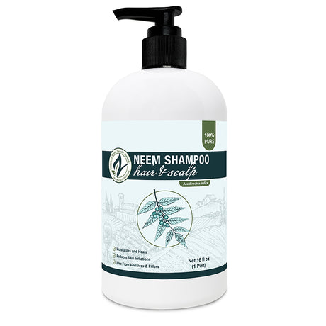 Neem shampoo bottle with label on a white background