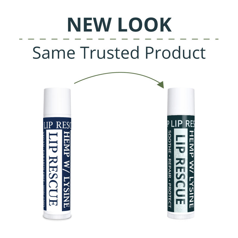 Two lip rescue products with a label change on a white background