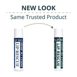 Two lip rescue products with a label change on a white background