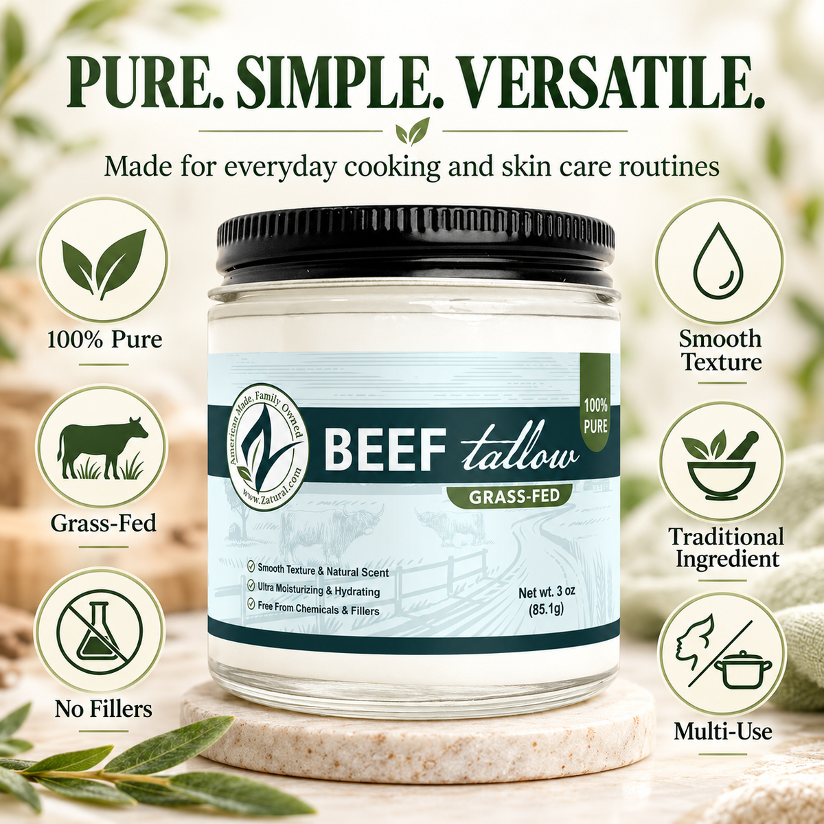 Pure. Simple. Versatile. Beef Tallow