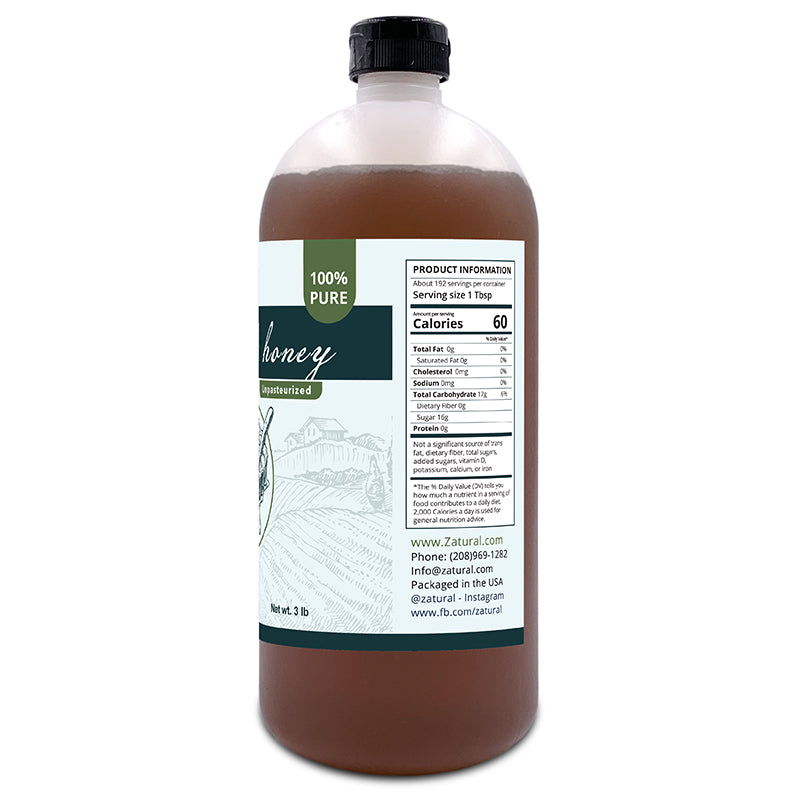 Zatural Raw Honey 3lb right side of label