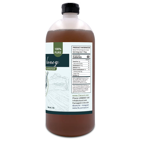 Zatural Raw Honey 3lb right side of label