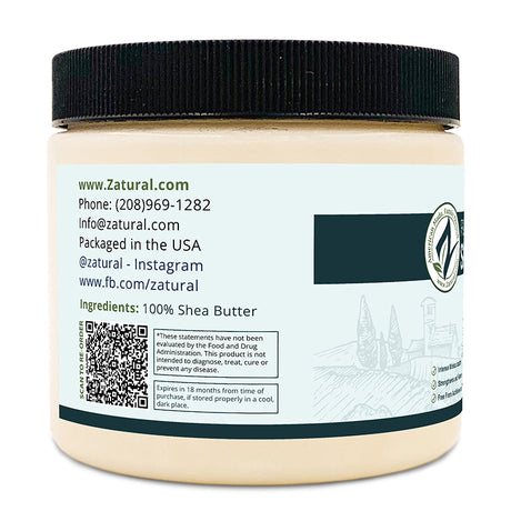 Zatural Raw African Shea Butter, left side of the label
