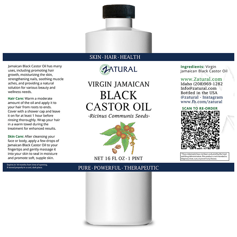 Zatural Jamaican Black Castor oil 16oz Label
