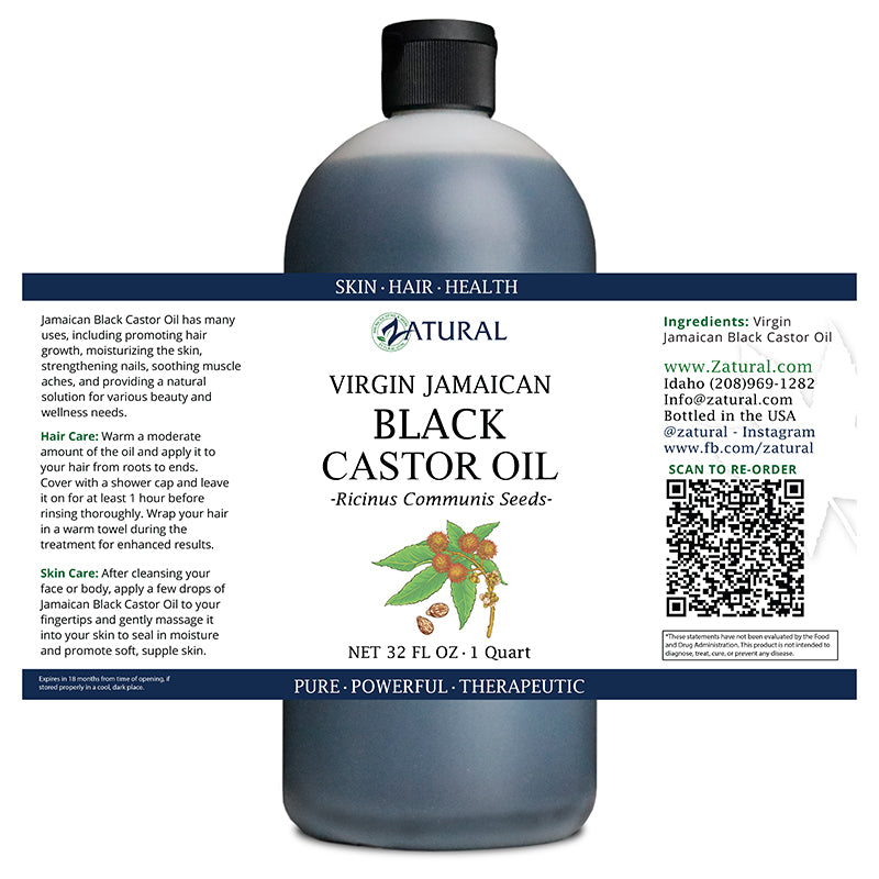 Zatural Jamaican Black Castor oil 32oz label