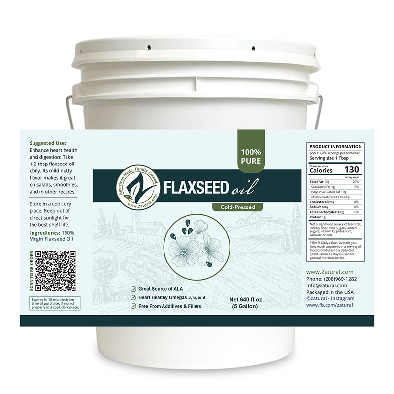 Zatural Flaxseed Oil 5 gal label