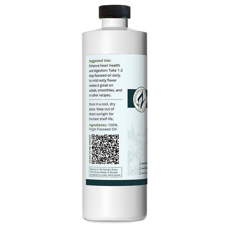 Zatural Flaxseed Oil 16oz, left side of label