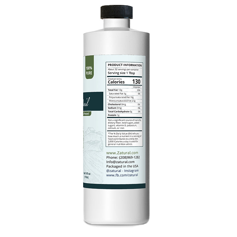 Zatural Flaxseed Oil 16oz, right side of label