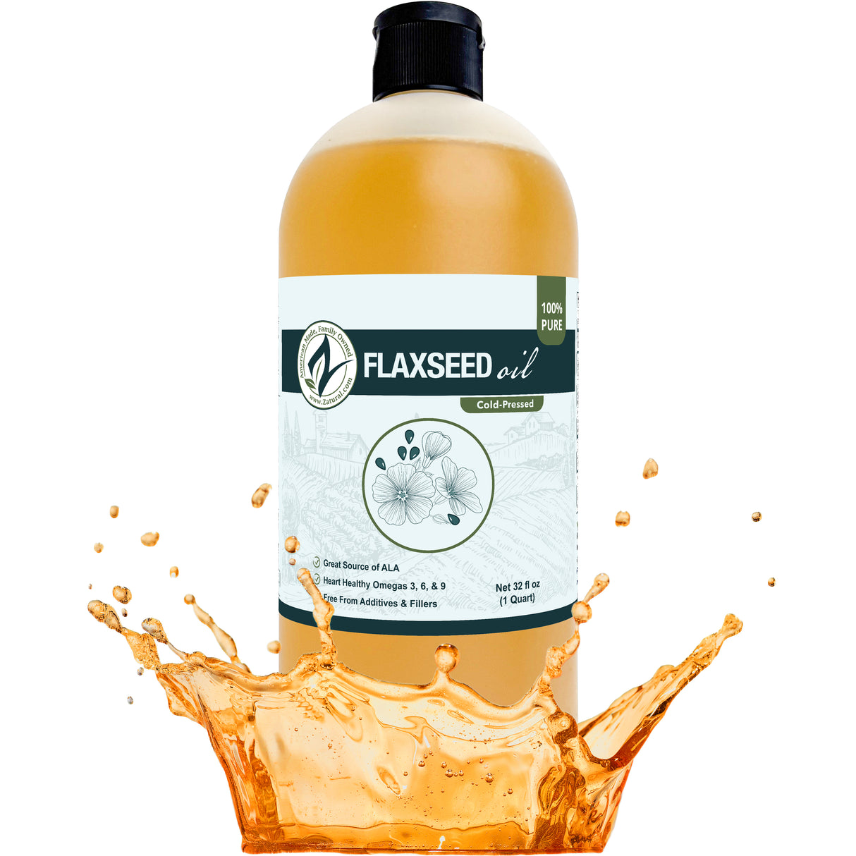 Zatural Flaxseed Oil 32oz, splash