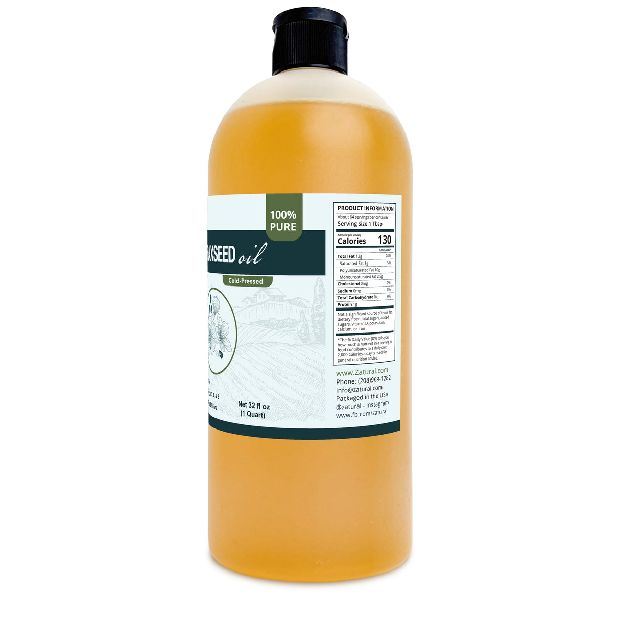 Zatural Flaxseed Oil 32oz, right side of label