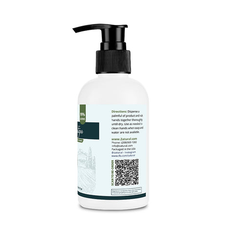 Zatural Hand Sanitizer Gel 8 oz right side of label
