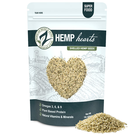 Zatural Hemp Hearts 1 Pack with a pile of hemp hearts