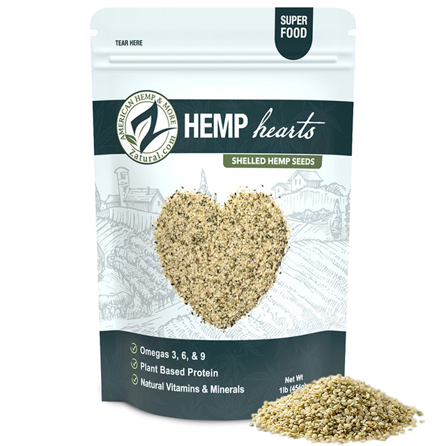Zatural Hemp Hearts 1 Pack with a pile of hemp hearts