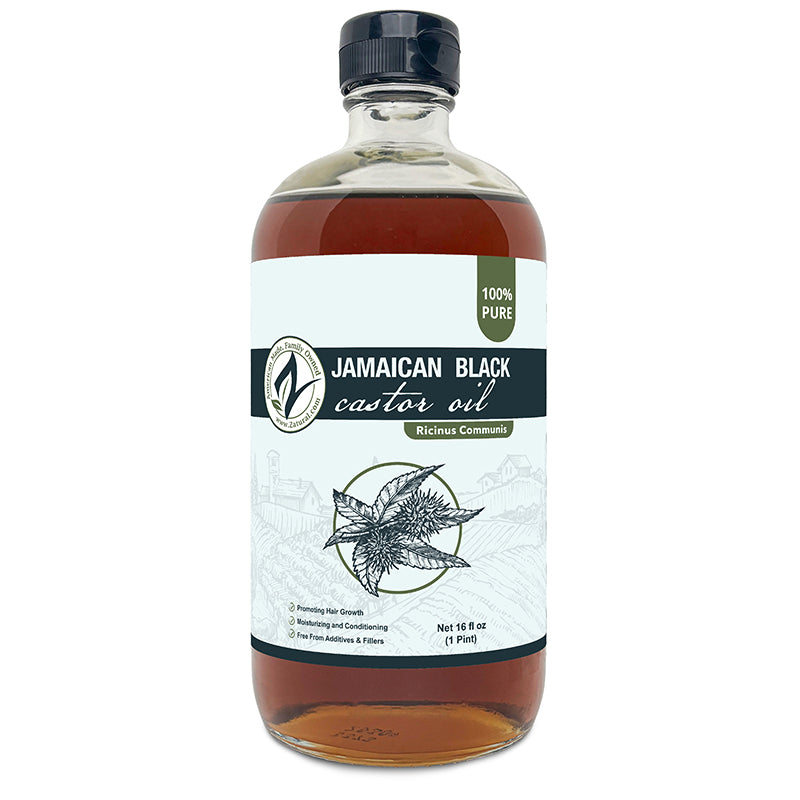 Zatural Black Castor Oil 16oz glass front side of the label