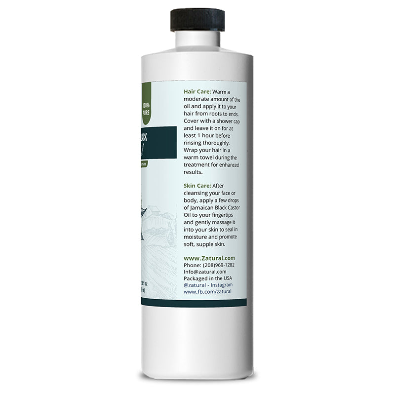 Zatural Black Castor Oil 16oz right side of the label