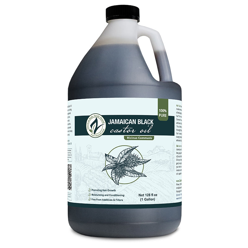 Zatural Black Castor Oil 1 gallon front side of the label