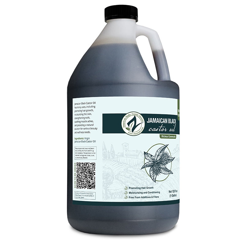 Zatural Black Castor Oil 1 gallon left side of the label