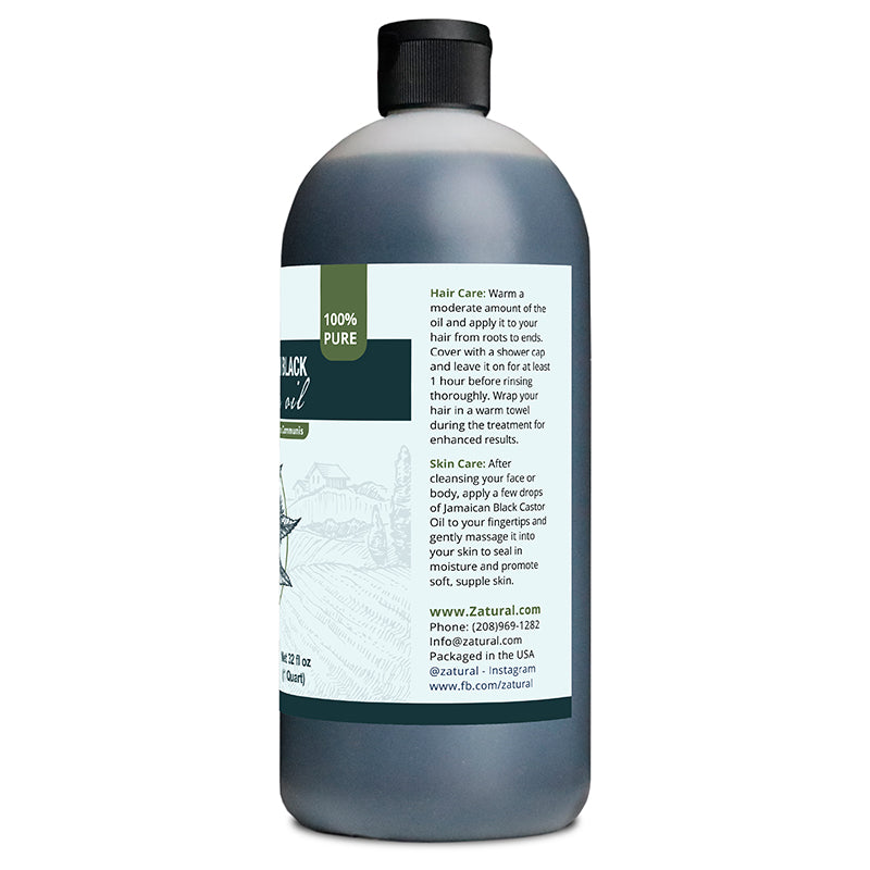 Zatural Black Castor Oil 32oz right side of the label