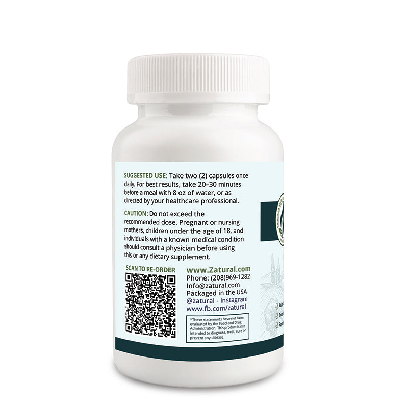 Zatural Mushroom Capsules, left side of label