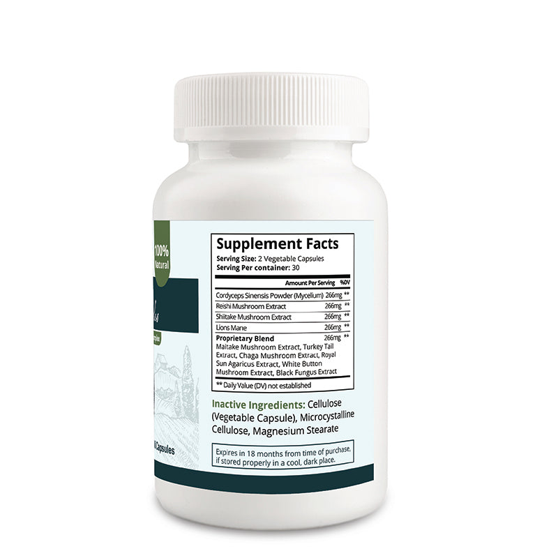 Zatural Mushroom Capsules right side of label