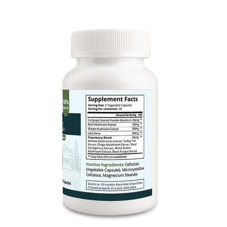 Zatural Mushroom Capsules right side of label