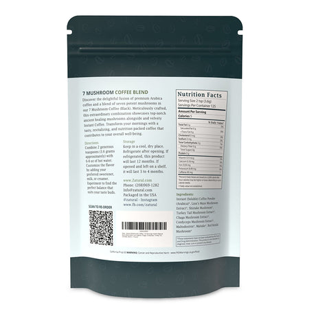 Zatural Mushroom Coffee back of the bag