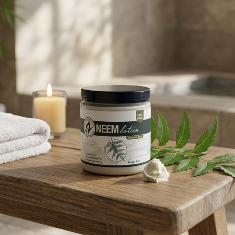 Zatural Neem Lotion in a bathroom