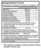 Supplement facts label with detailed nutritional information for a proiotic
