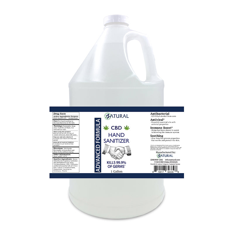 Zatural CBD Hand Sanitizer gallon label