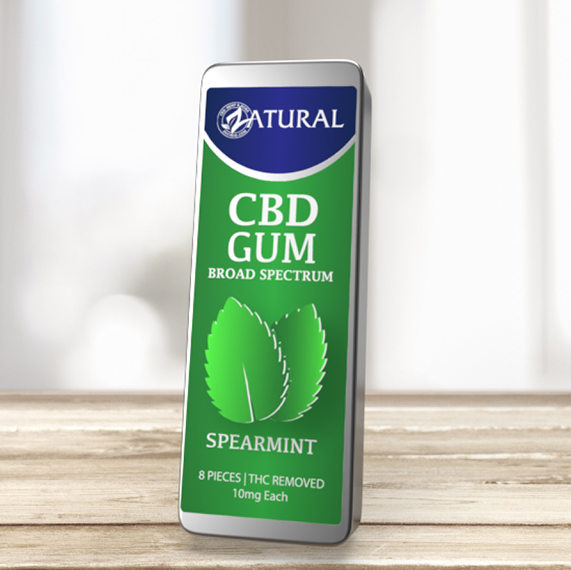 CBD Spearmint Gum on a table
