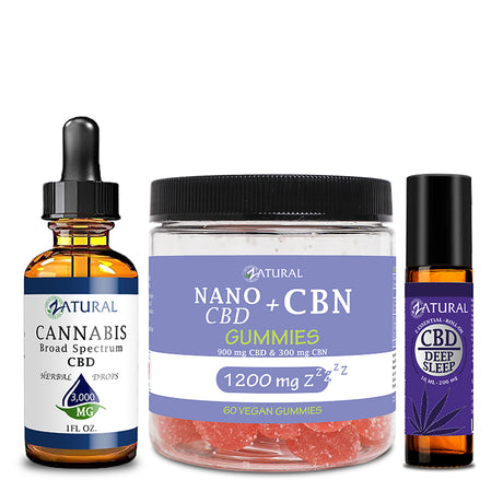 Zatural CBD Sleep Bundle of CBD Oil 3000mg, CBN Gummies 1200mg, and CBD Deep Sleep