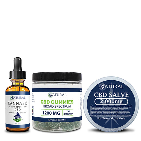 CBD oil 3000mg, gummies 60 count, and CBD Salve 2000mg