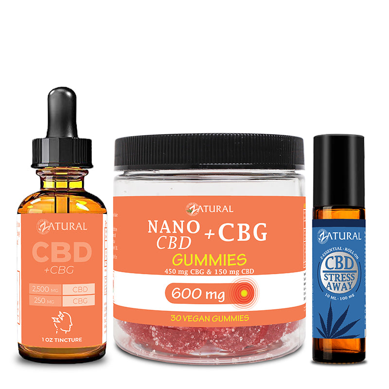 Zatural CBD Stress Bundle of CBG Oil, CBG Gummies 600mg, and CBD Stress Away