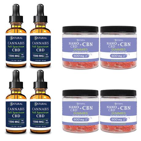 Day and Night Bundle Four Pack Full Spectrum CBD Oil 1500mg and CBN Gummies 600mg