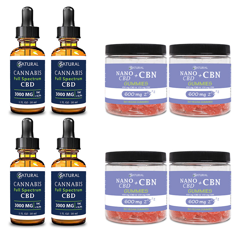 Day and Night Bundle Four Pack Full Spectrum CBD Oil 3000mg and CBN Gummies 600mg