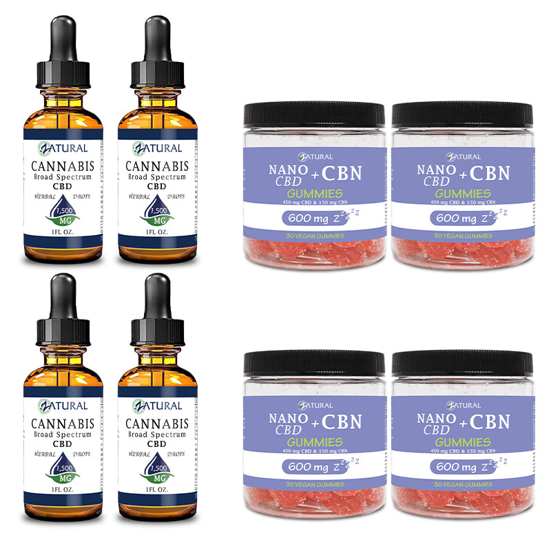 Day and Night Bundle Four Pack Broad Spectrum CBD Oil 1500mg and CBN Gummies 600mg