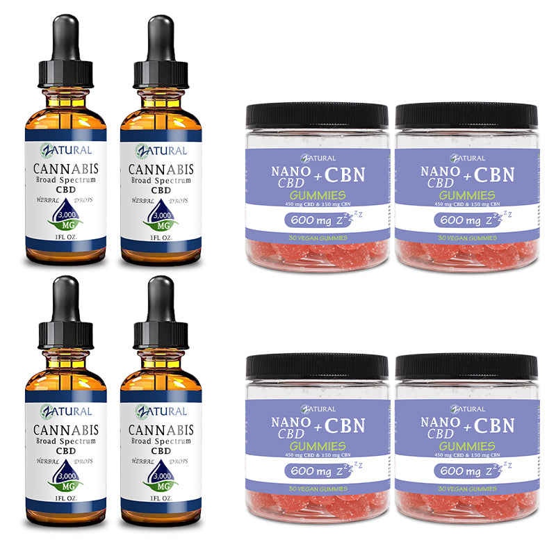 Day and Night Bundle Four Pack Broad Spectrum CBD Oil 3000mg and CBN Gummies 600mg