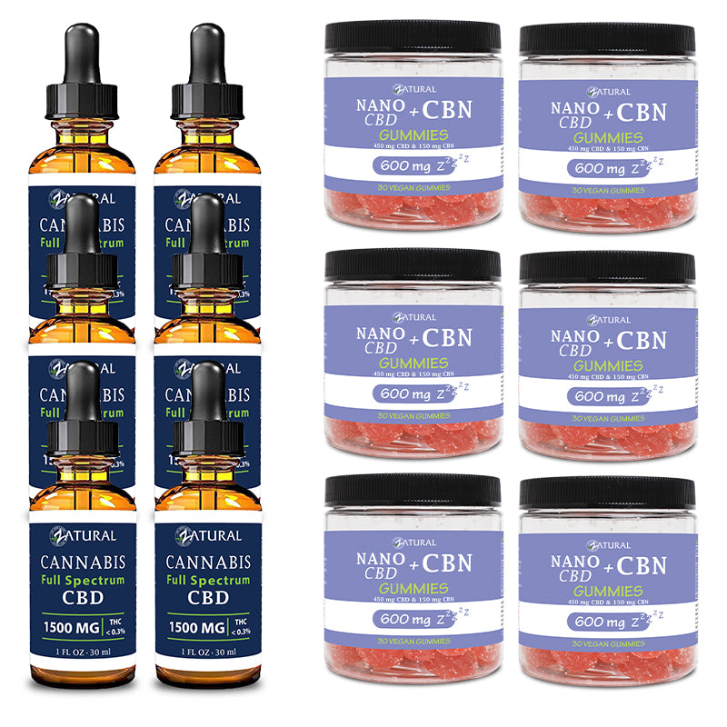 Day and Night Bundle Six Pack Full Spectrum CBD Oil 1500mg and CBN Gummies 600mg