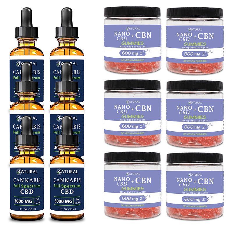 Day and Night Bundle Six Pack Full Spectrum CBD Oil 3000mg and CBN Gummies 600mg