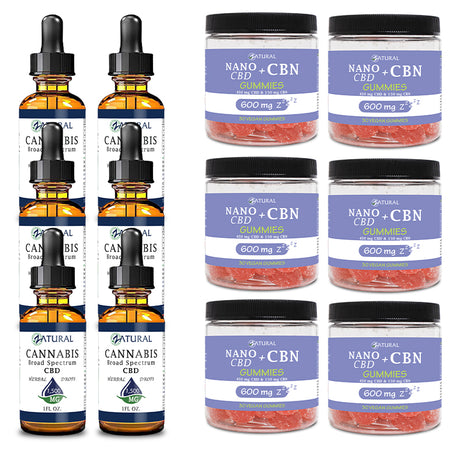 Day and Night Bundle Six Pack Broad Spectrum CBD Oil 1500mg and CBN Gummies 600mg