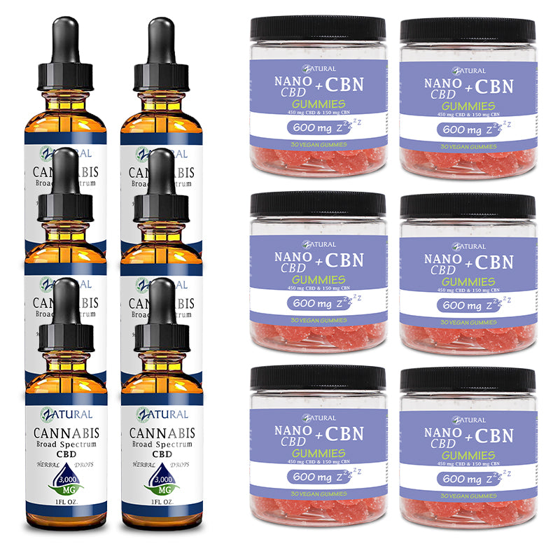 Day and Night Bundle Six Pack Broad Spectrum CBD Oil 3000mg and CBN Gummies 600mg