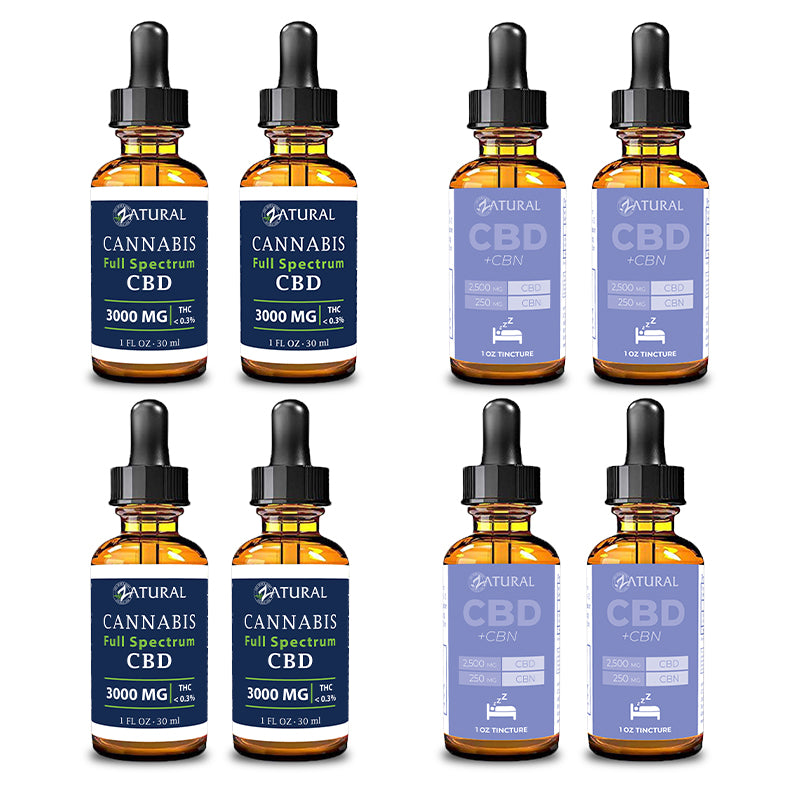 Day and Night Bundle Four Pack Full Spectrum CBD Oil 3000mg and CBN Oil