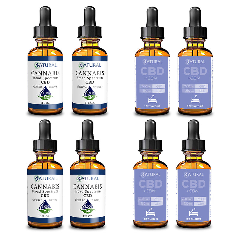 Day and Night Bundle Four Pack Broad Spectrum CBD Oil 3000mg and CBN Oil