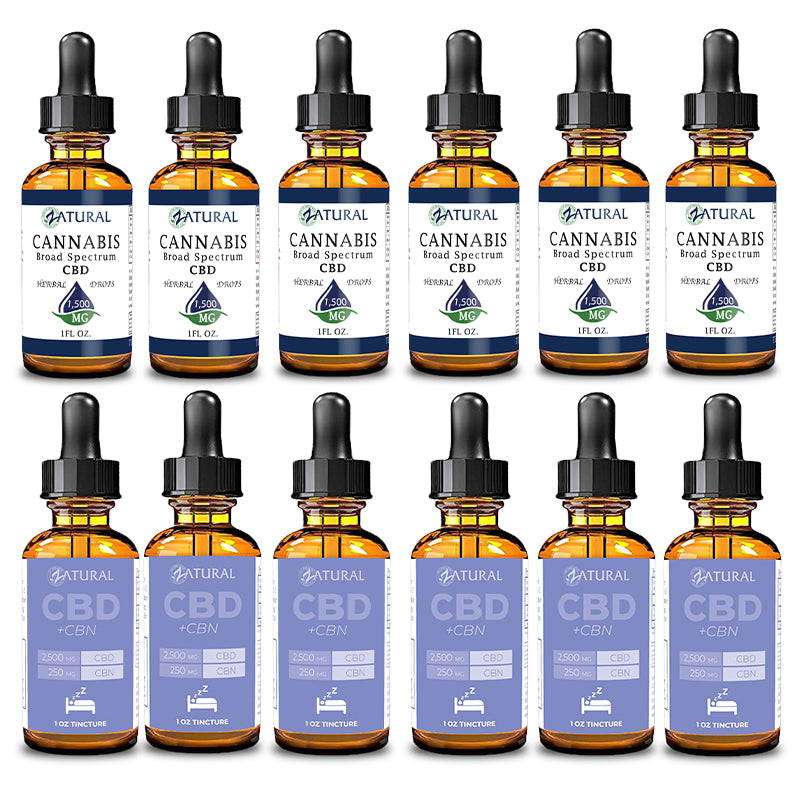 Day and Night Bundle Six Pack Broad Spectrum CBD Oil 1500mg and CBN Oil