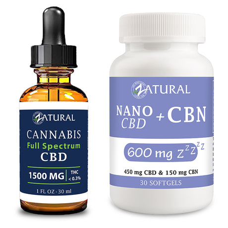 Day and Night Bundle Full Spectrum CBD Oil 1500mg and CBN Softgels 600mg
